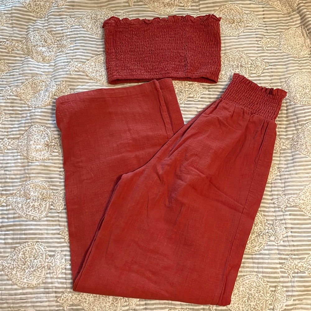 Shein 2 piece bandeau wide leg pant set